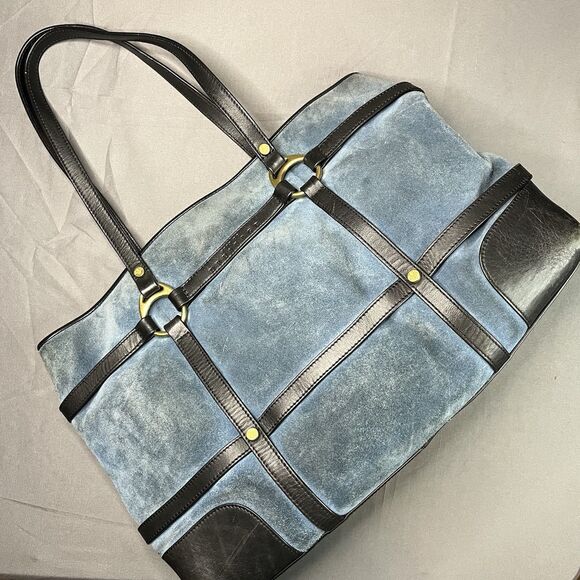 Prix De Dressage Blue Purse Gold Accents Red Inside Shoulder Bag Medium - Picture 4 of 10